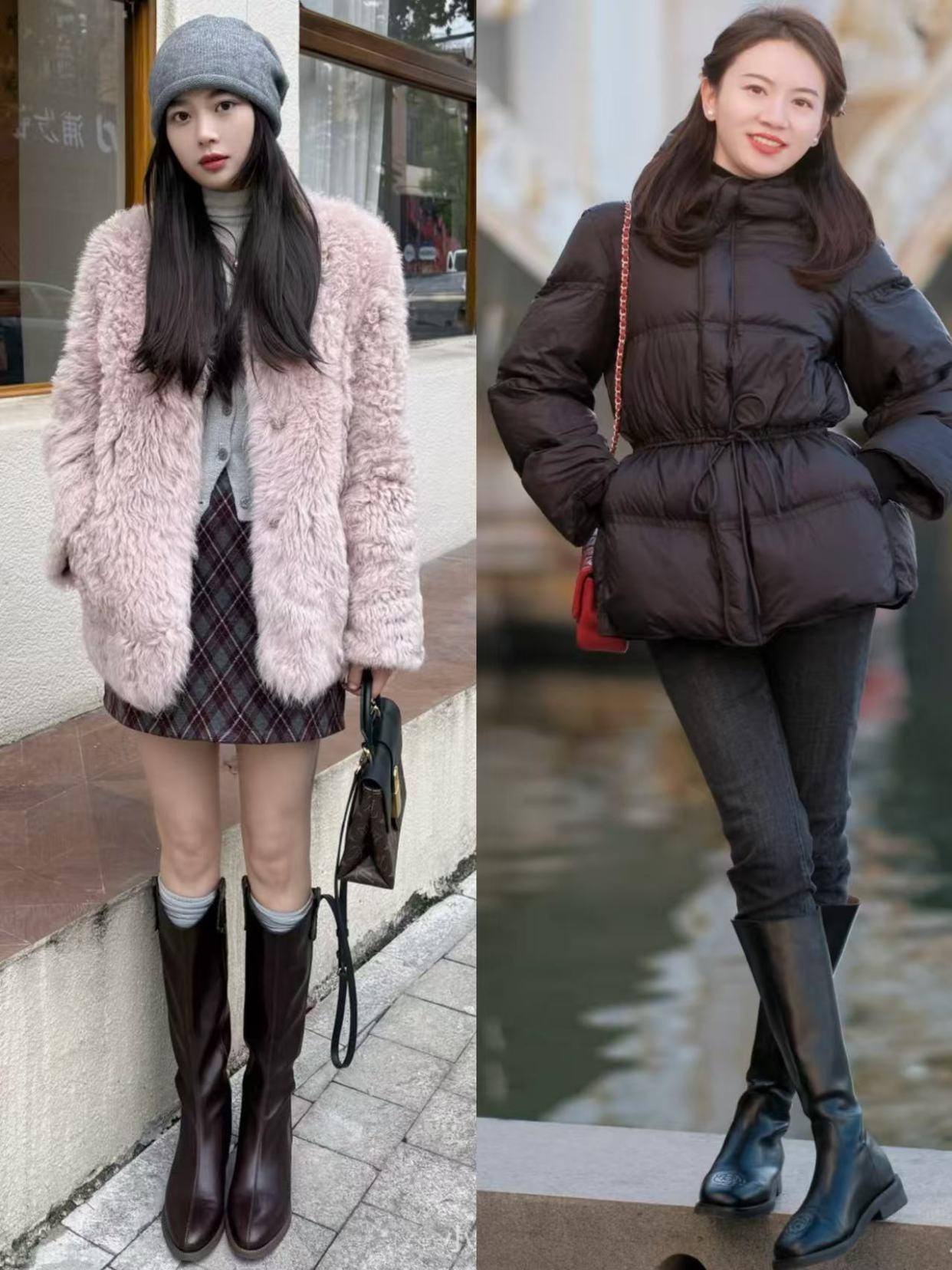 长靴女明星_杨幂时尚搭配技巧_冬季穿搭短外套修身长裤长筒靴